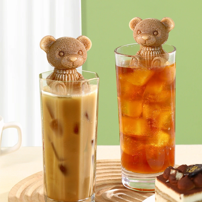 4 cavidad 3D Cute Bear Ice Cube Bandeja para leche Whisky de té