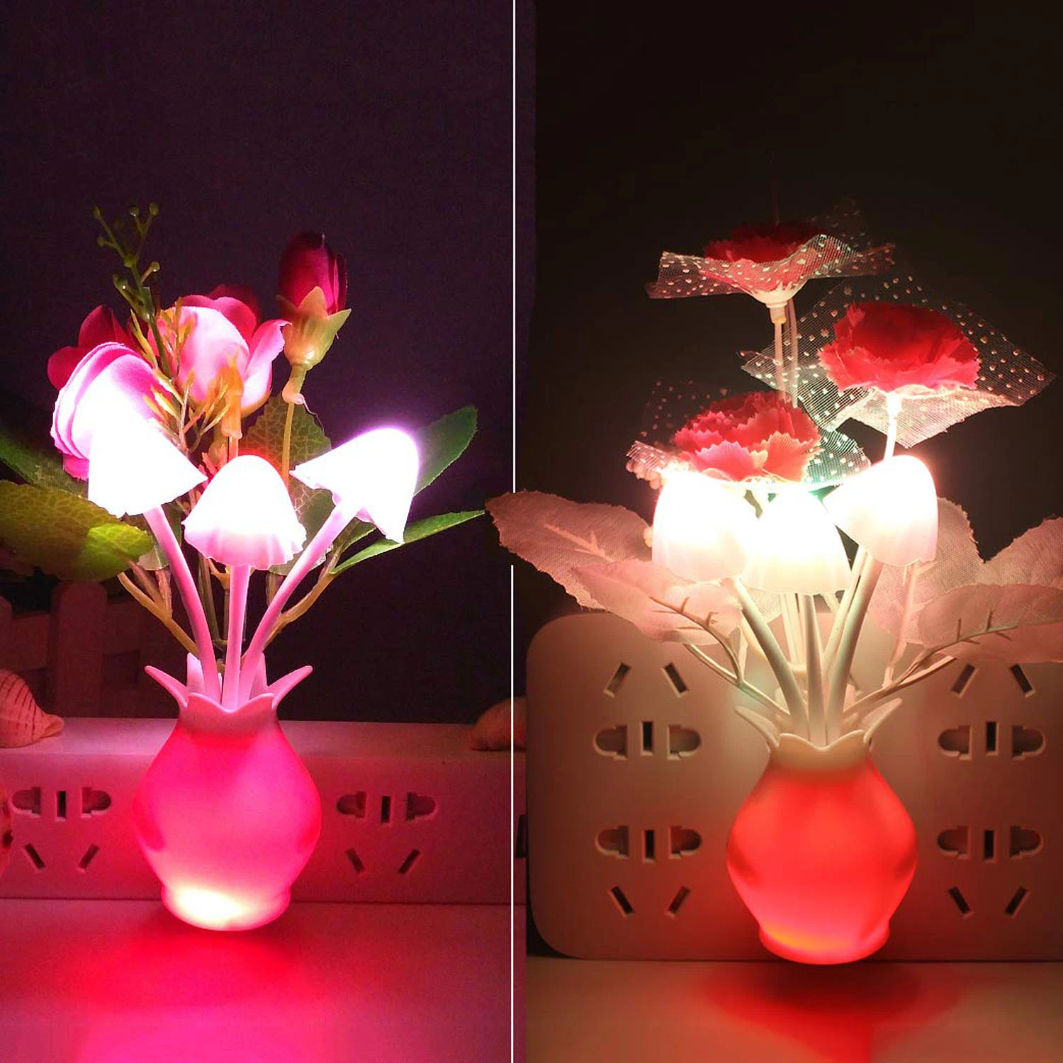 Mushroom Night Light Tulip Flowers Plug-in Mushrooms Colors Changing Nightlight