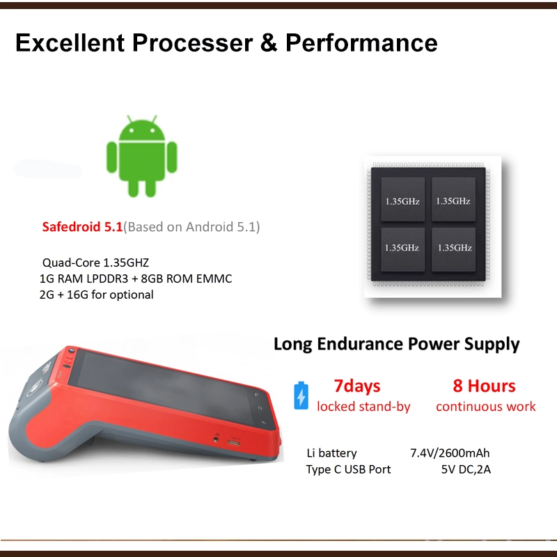 Android POS Terminal portátil 4G WiFi comerciante adquirir POS con Impresora Z100