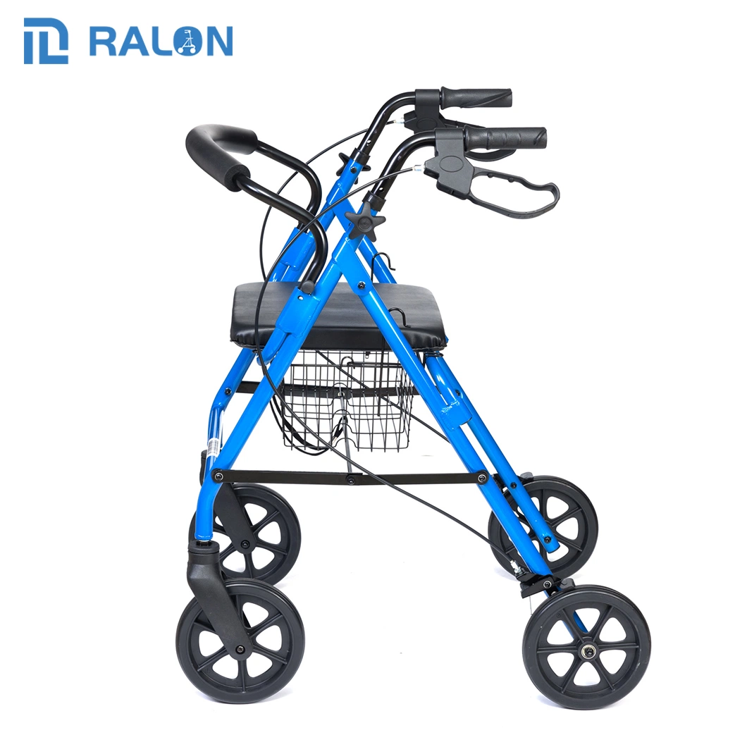 Wholesale/Supplier Medical Assist Devices Folding 4 Wheel Rollator Walker with Soft Seat and Basket