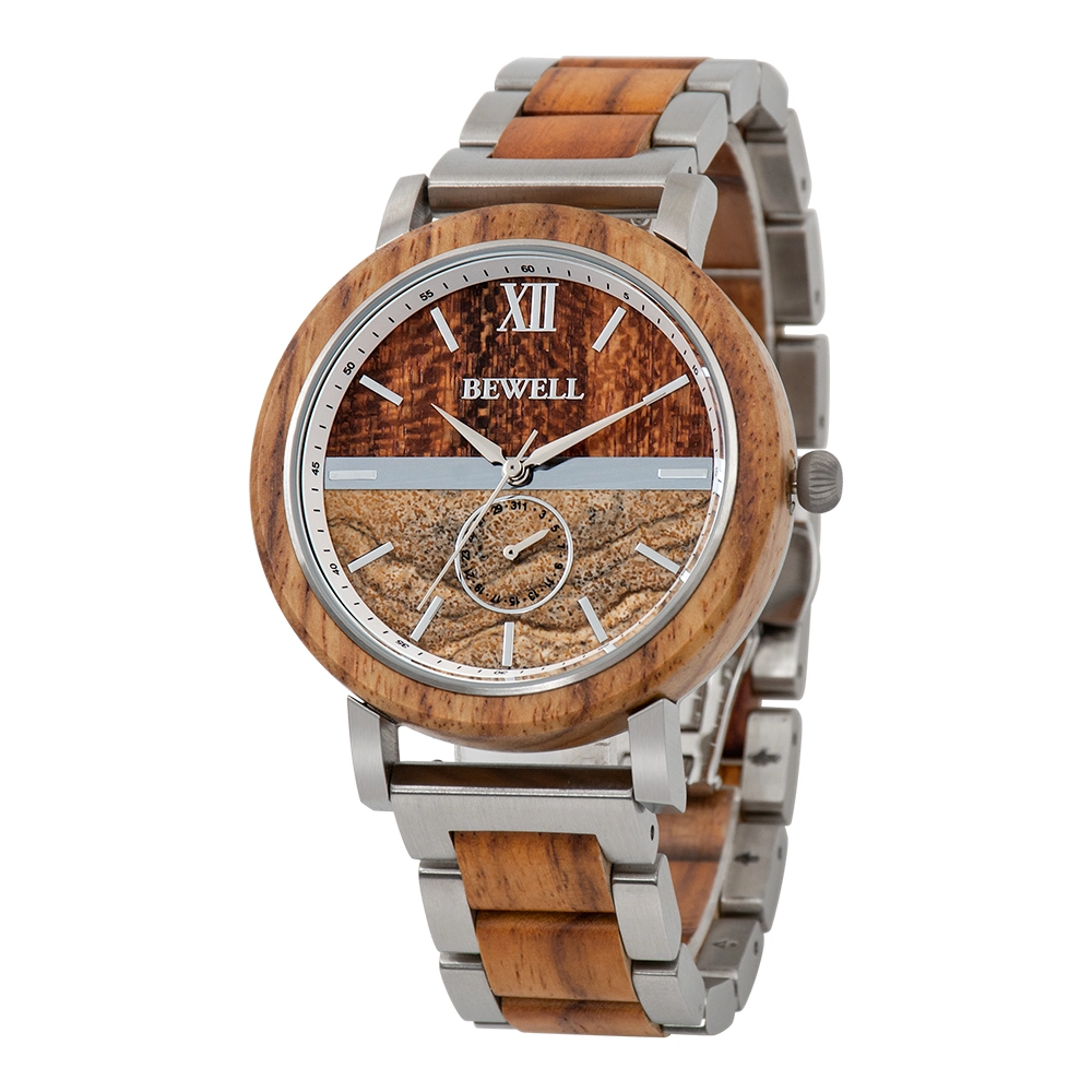 Reloj fábrica Bewell de acero inoxidable Relojes de pulsera con madera y mármol Dial Custom Logo OEM Reloj de muñeca Reloj Masculino