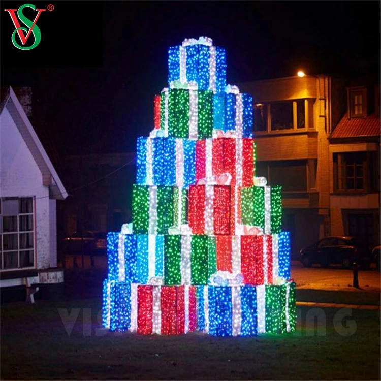 Outdoor 3D Motif Giant Christmas Decorations LED Gift Box Lights