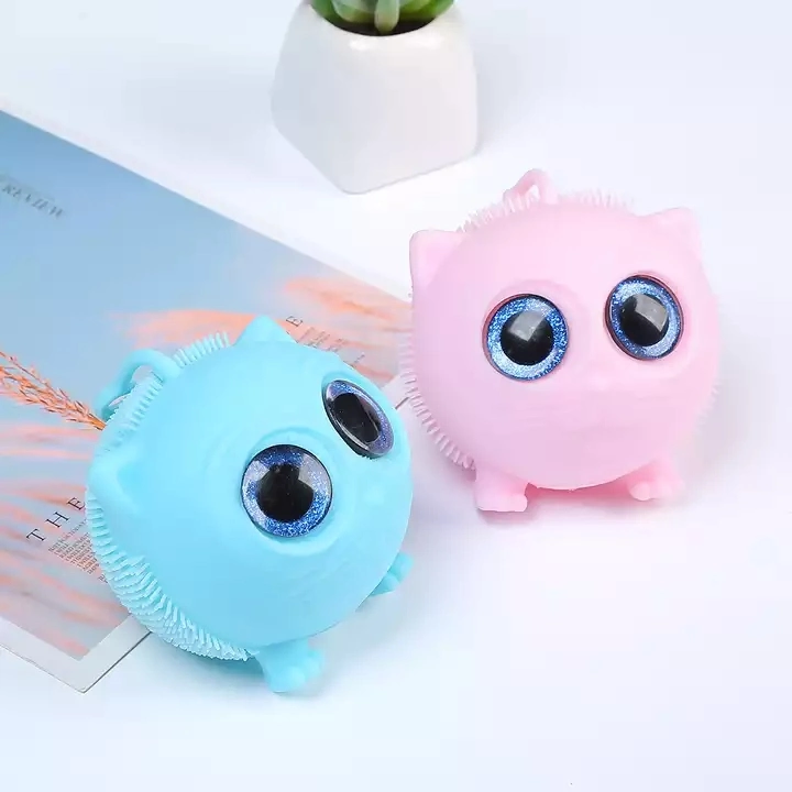 Eco-Friendly Novelty TPR Cat Puffer Balls with Big Plastic Eyes