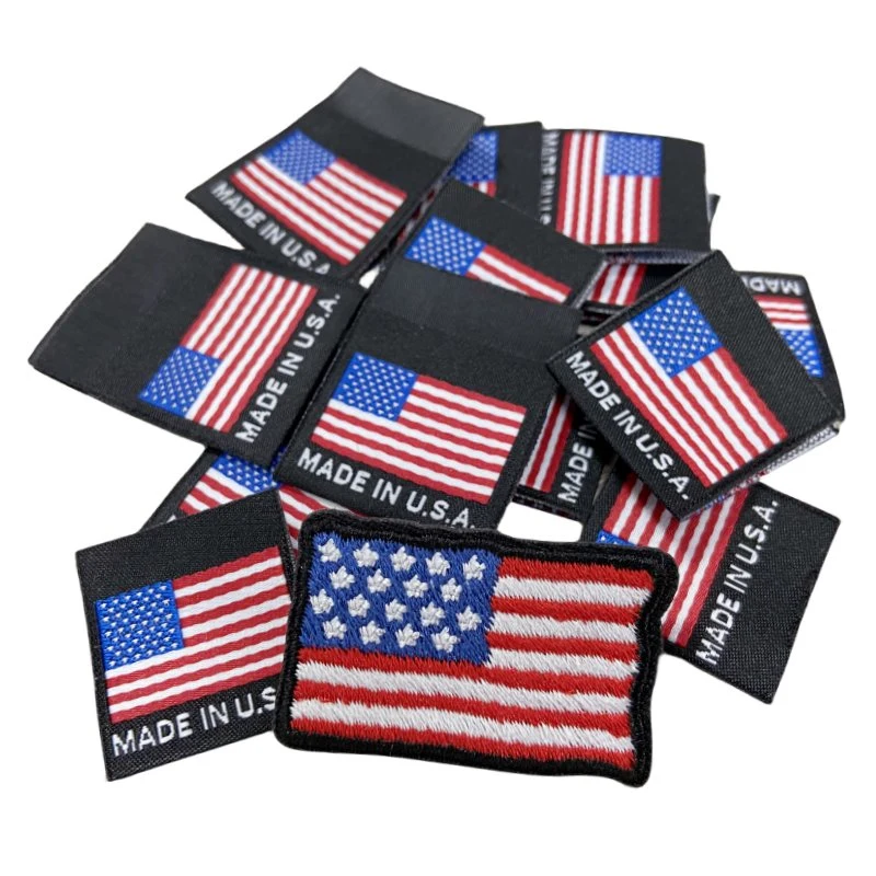 Etiquetas entrançadas com bandeira americana com etiqueta fabricada nos EUA