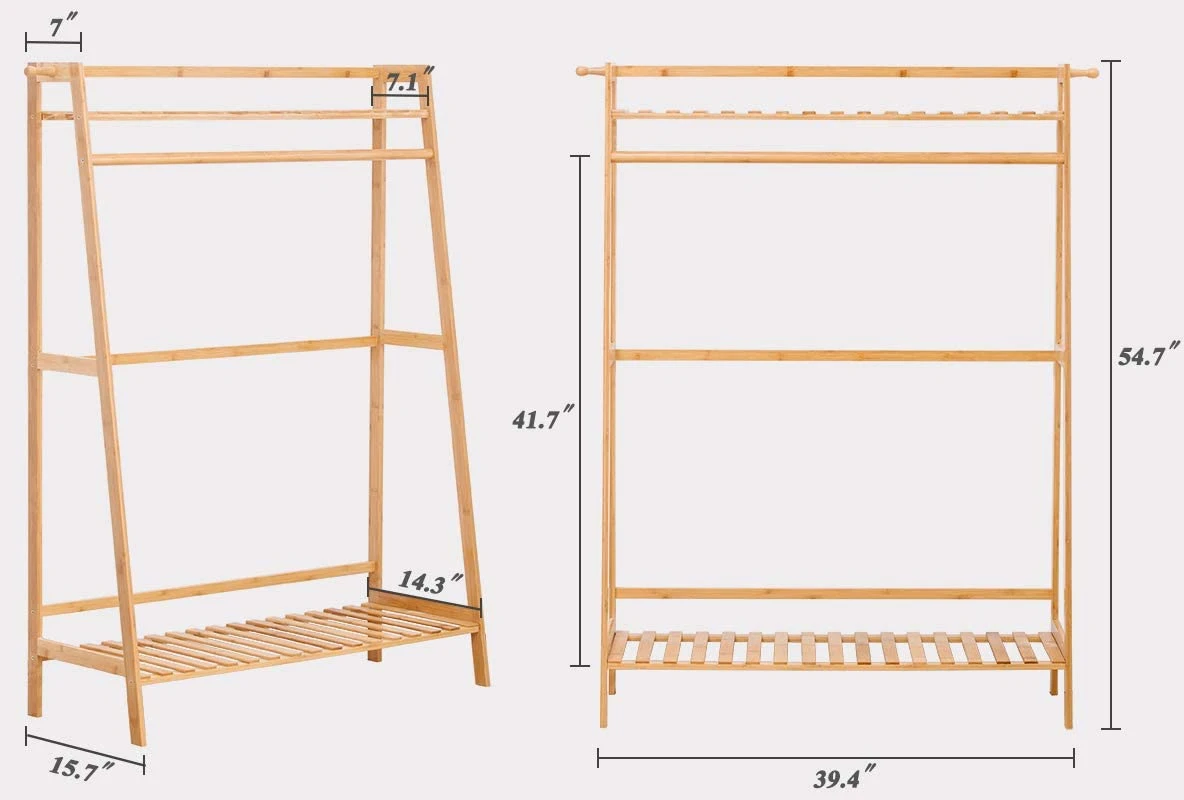 Venta caliente dormitorio Madera ropa estante estante Garment Colgante Multifunctional Bastidor de recubrimiento simple de entrada de bambú