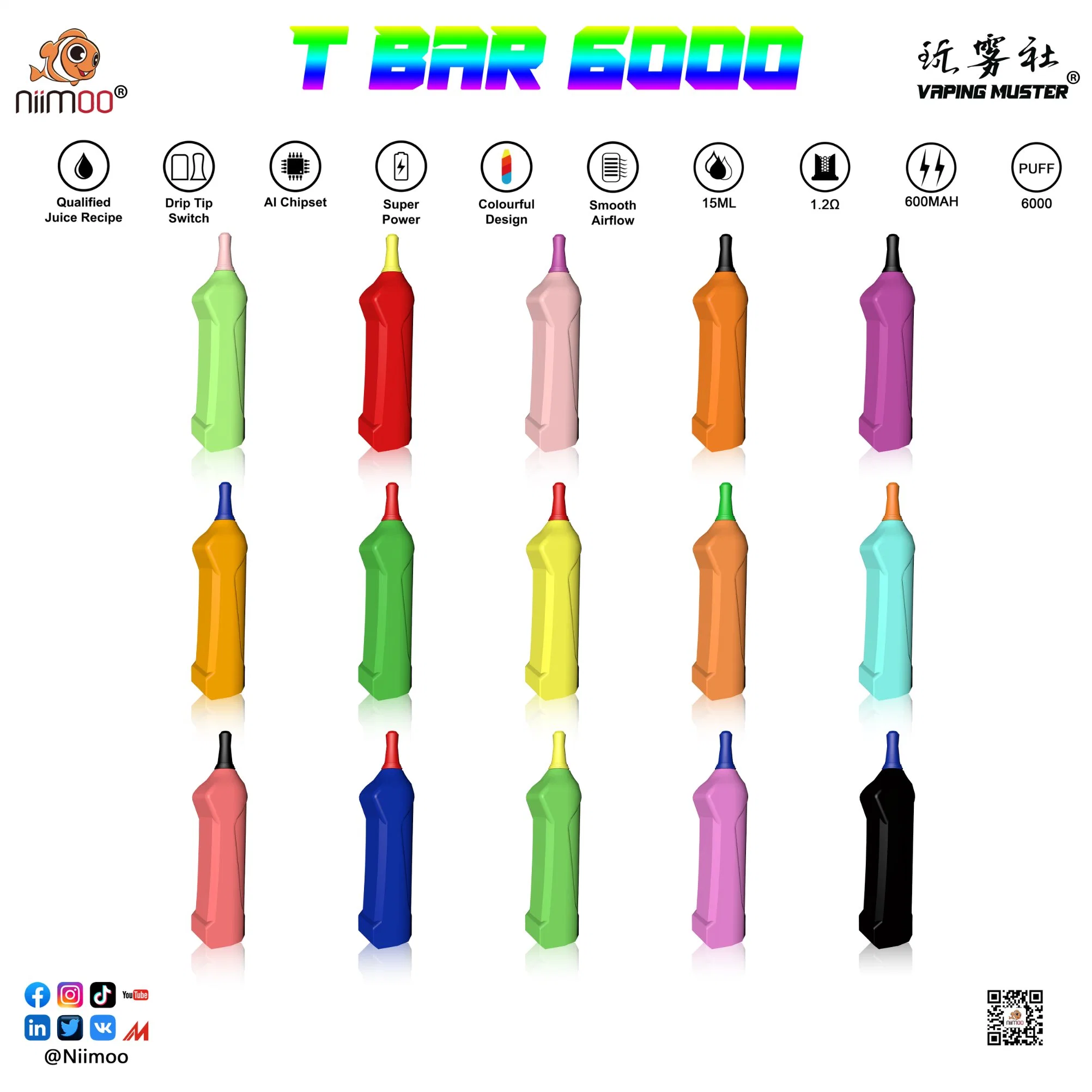 Niimoo Custom Order libre muestras T Bar Big Puff electrónico Vaporeras de cigarrillos