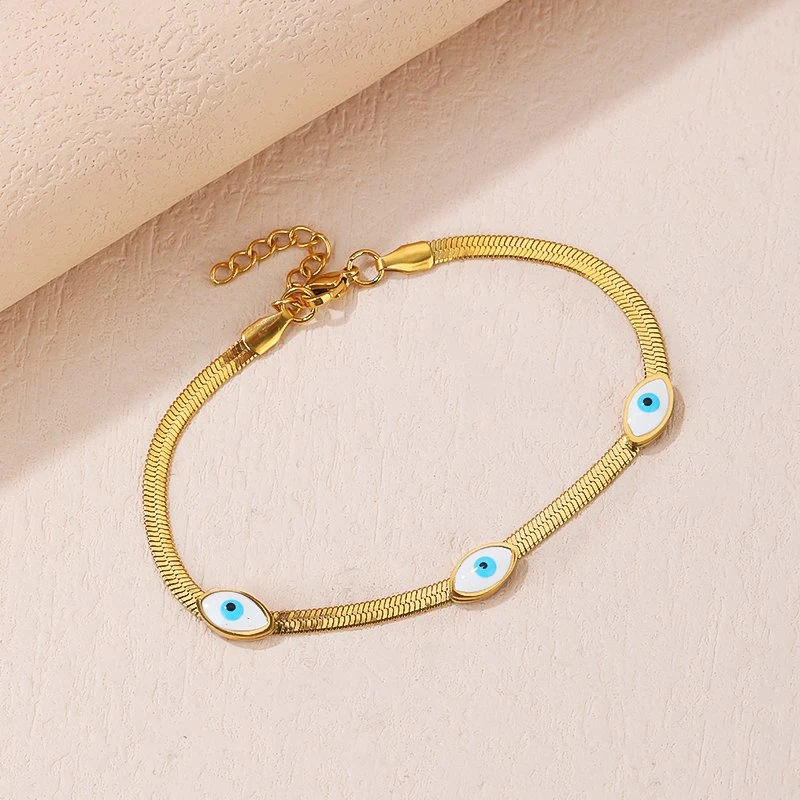 Blue Evil Eyes Bracelet Stainless Steel Jewelry Oval Eye Beads Bracelet