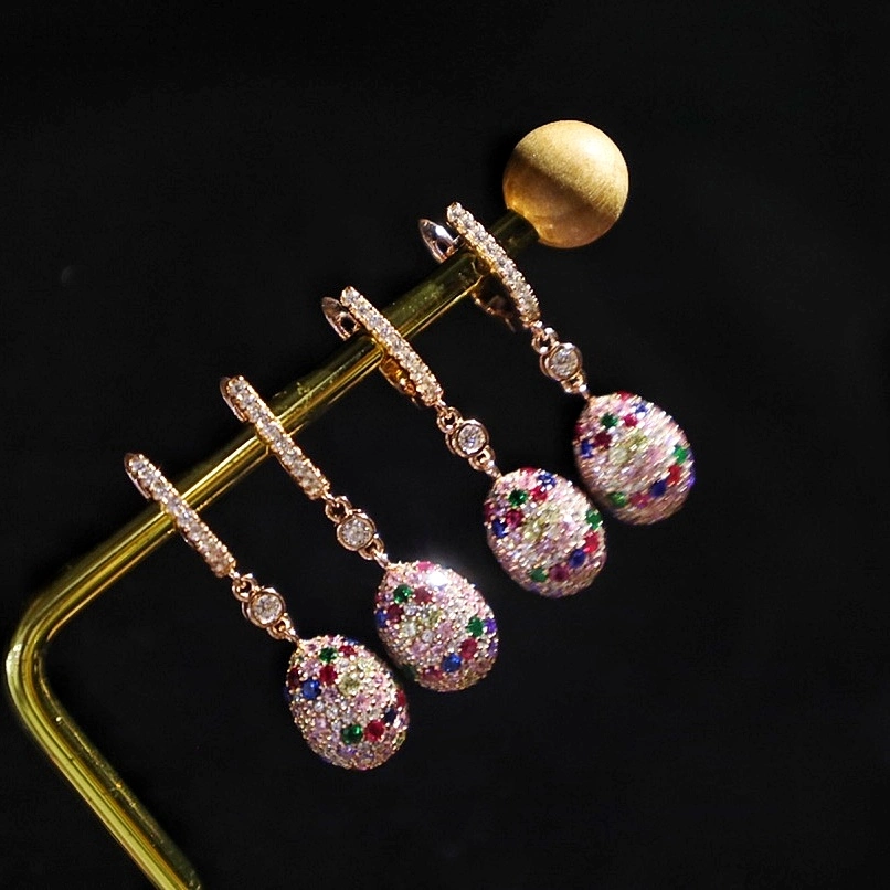 Elegante colorida bola Dangel Circonita pendientes Aro colgante de plata esterlina 925 Conjunto de joyas de fuegos artificiales de fiesta