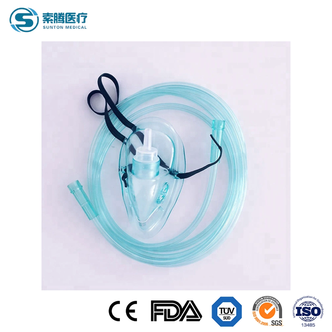 Sunton China Silicone Laryngeal Mask Manufacturer 49*38*32cm Measurement 100PCS/CTN Child M Plastic Oxygen Mask Medical Disposable PVC Oxygen Mask with Tubing