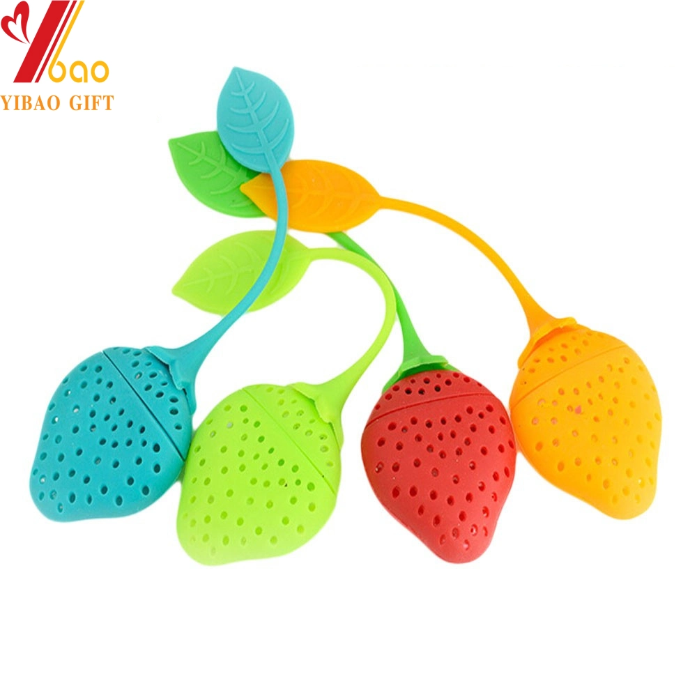 100% Food Grade Custom Strawberry Shape Red Color Silicone Bulk Tea Infusers Tea Bag for Kitchenware (XY-TB-13)