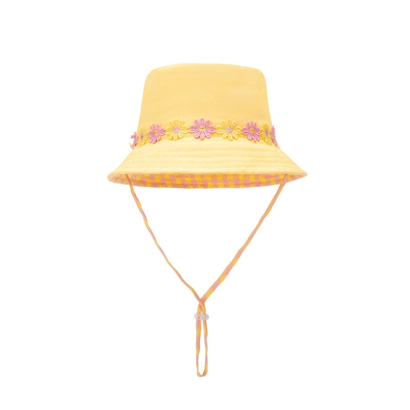 Flower Windproof Rope Custom Cotton Summer Outdoor Children Bucket Hat Fisherman Hat