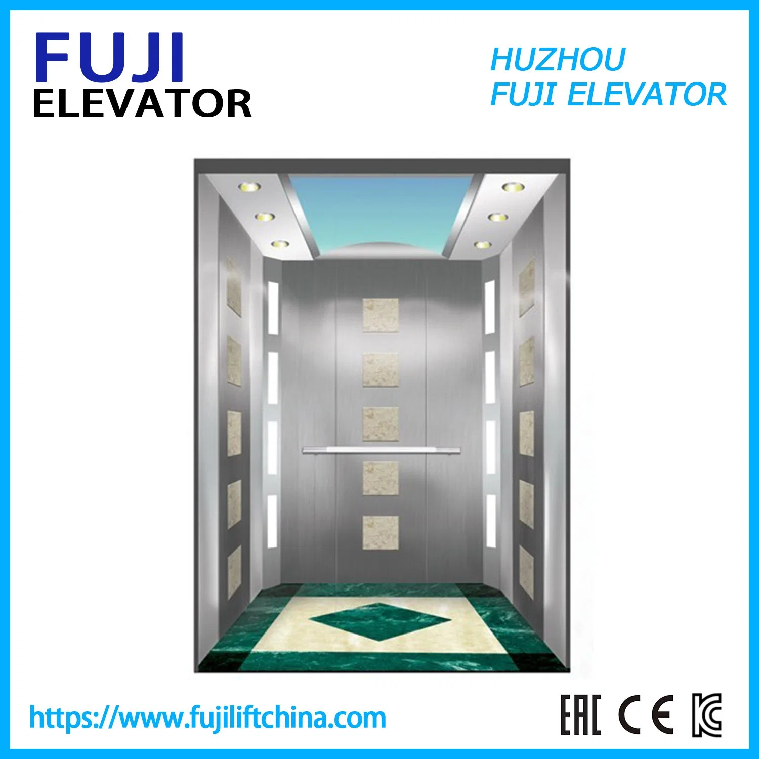 FUJI Brand Passenger Elevator 1150kg 2.0m/S Golden Titanium Mirror Etching Home Panoramic Villa Passenger Lift with Machine Roomless