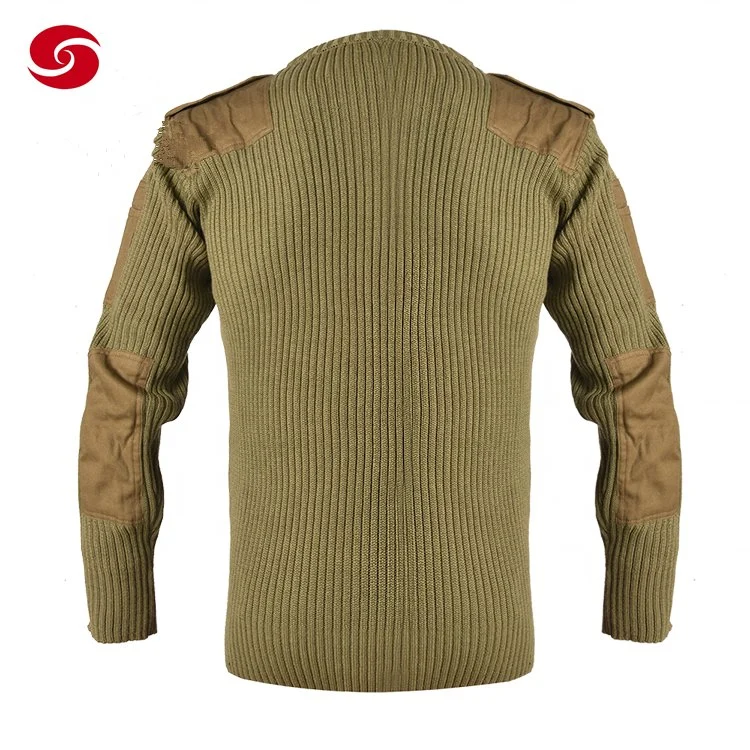 Military Green Men Pullover 50 Wool V-Neck Sweater