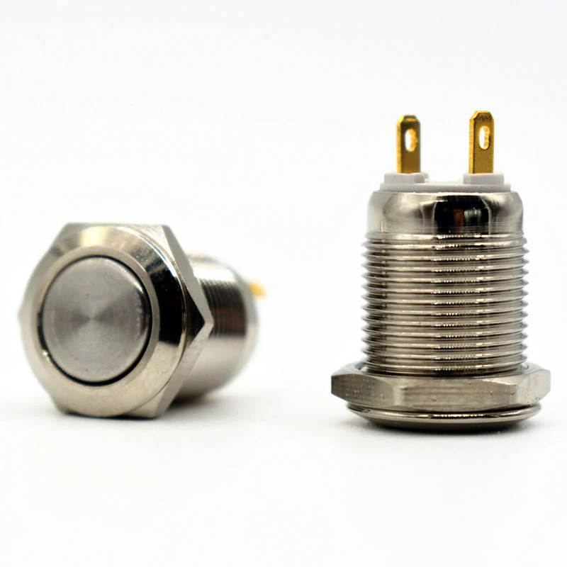 12mm Flat-Head 1no Self-Reset 2pin Button Switch Metal Switch Momentary Waterproof Type