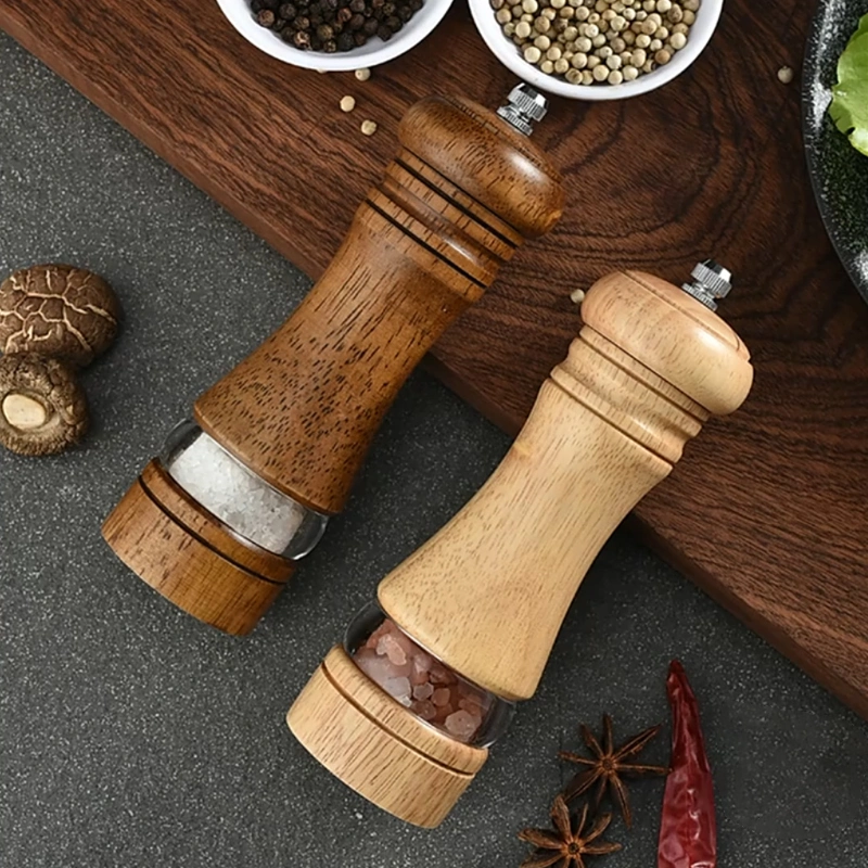 Wholesale Custom 8 Inch Salt and Pepper Grinder Durable Wooden Slat and Pepper Mills Kitchen Tools