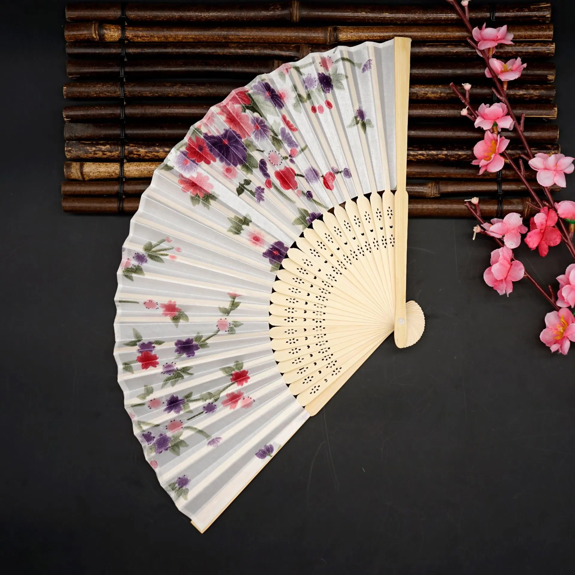 El logotipo impreso personalizado Los fans de bambú de plegado de papel y Poliéster Abanicos de boda personalizado de la música de baile parte decoraciones de rendimiento de regalo