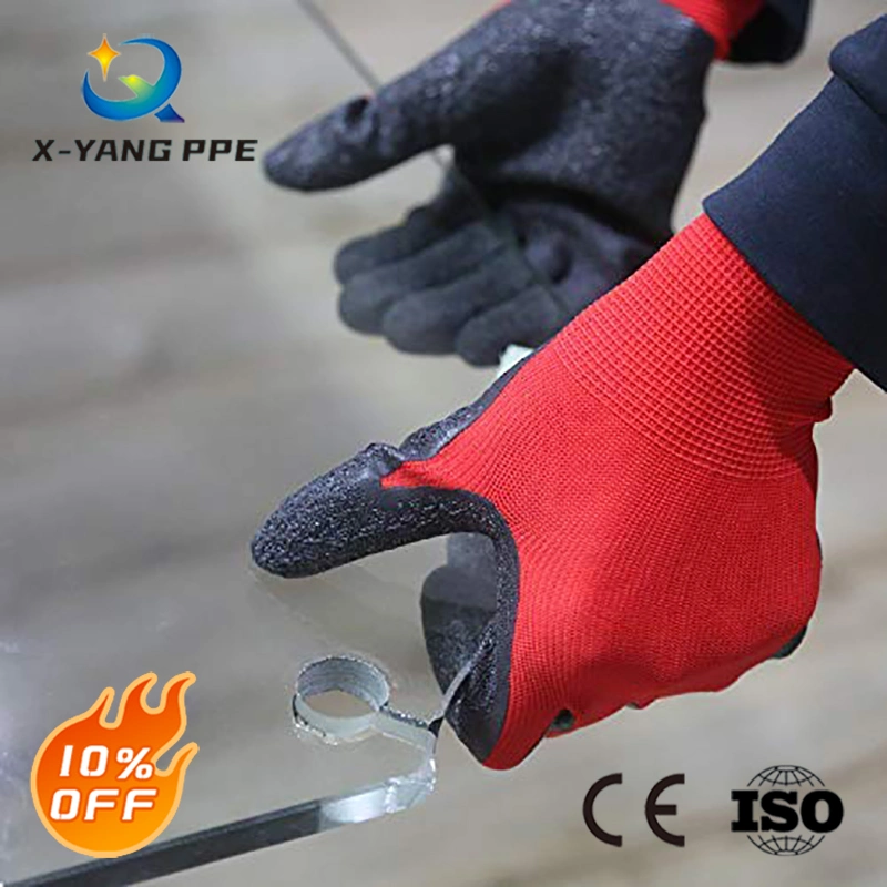 Factoryshop 13G Polyester Latex Crinkle / Wrinkle Coated Reusable Working Labor Work Safety Protective Rubber Gloves for Gardening Household Warehouse