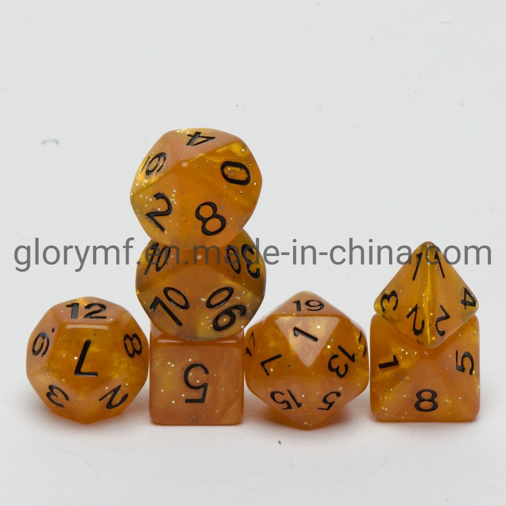 Multi-Side Engraved Number Dice Pearl Grain 7PC Dice Set