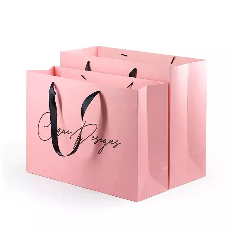 Custom Printed Personalized Pink Shopping Paper Bag with Clothing