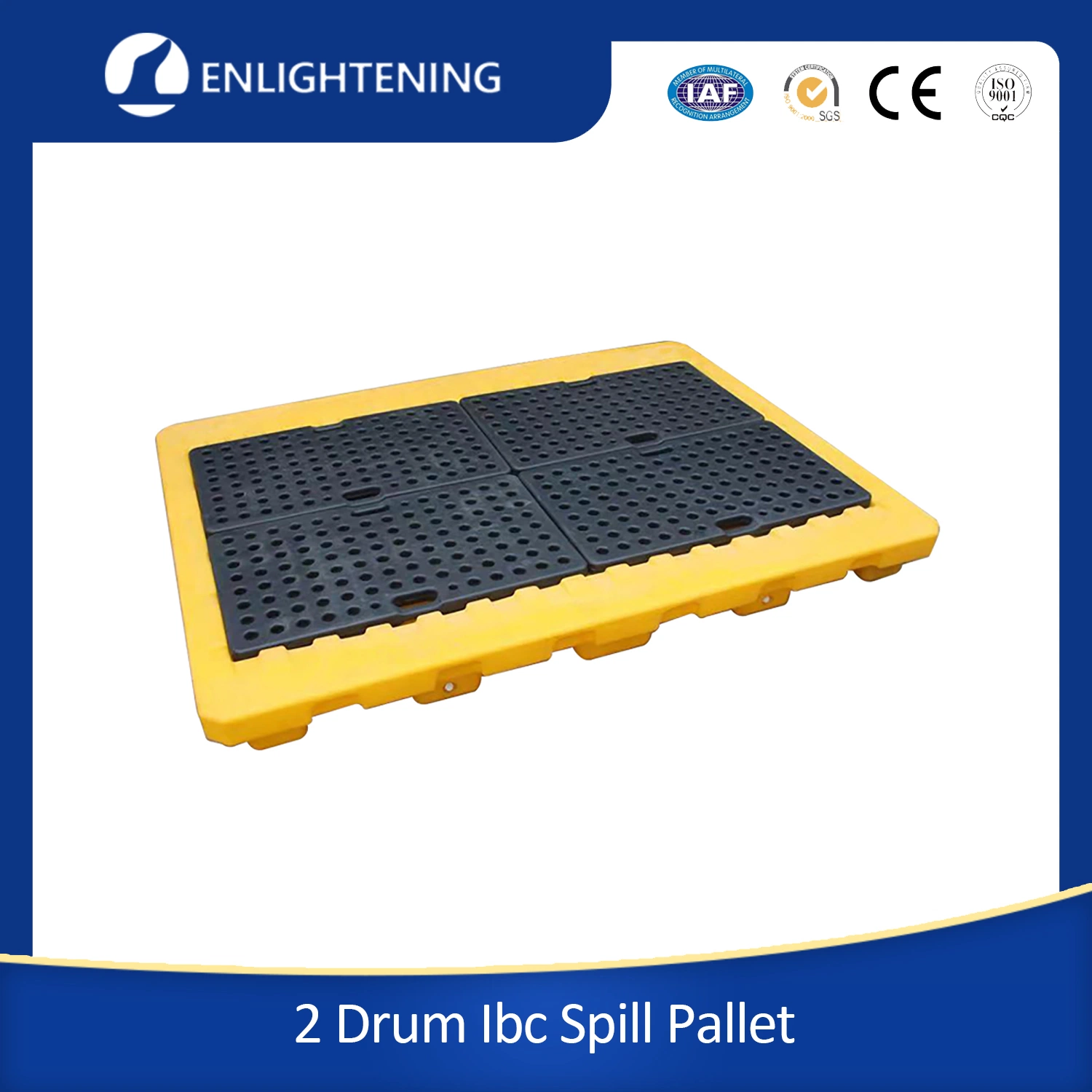 2200X1300X150/500mm High quality/High cost performance  Chemical Industrial Four Way Entry HDPE Plastic 2 Drum Double IBC Bund Spill Pallet