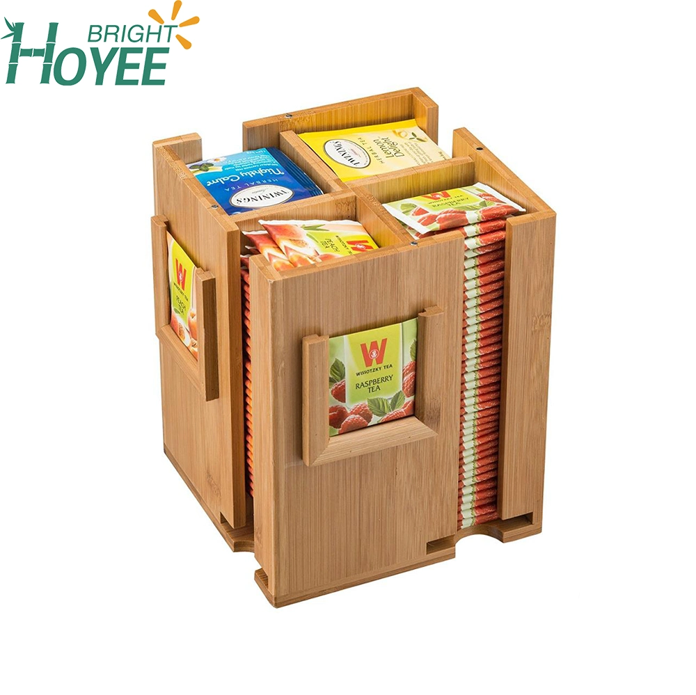 Boîte d'affichage de thé de bambou Compartiment de stockage, de l'organiseur 4 Support de sac de thé en bois