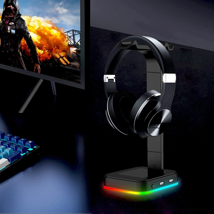 Drop Shipping in Stock Low MOQ 4 in 1 Multi-Function RGB Gaming Headset Stand with 2*2.0 USB Hub