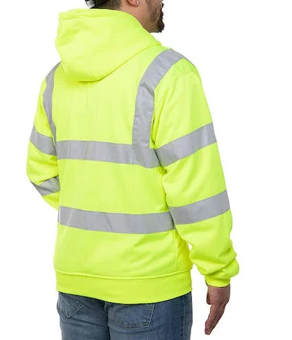 Hi Vis Jacket Hooded Visibility Hoodie Safety Work Zip up Fleece Hoody Hooded Jumper Sweatshirt Security Workwear