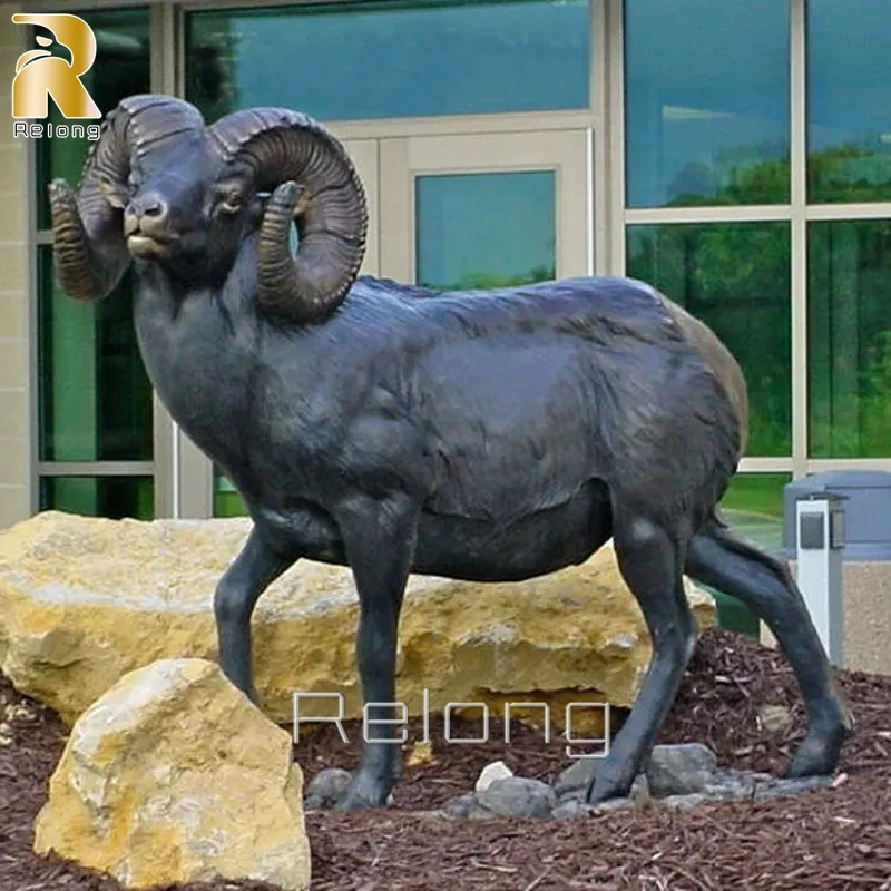 Outdoor Kupfer Ziege Tier Skulptur Lebensgröße Bronze Bighorn Schaf Statue