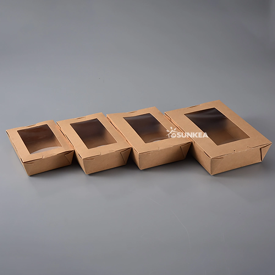 Disposable Tableware Bento Lunch Sandwich Fast Takeaway Packaging Kraft Paper Food Box with Clear Window