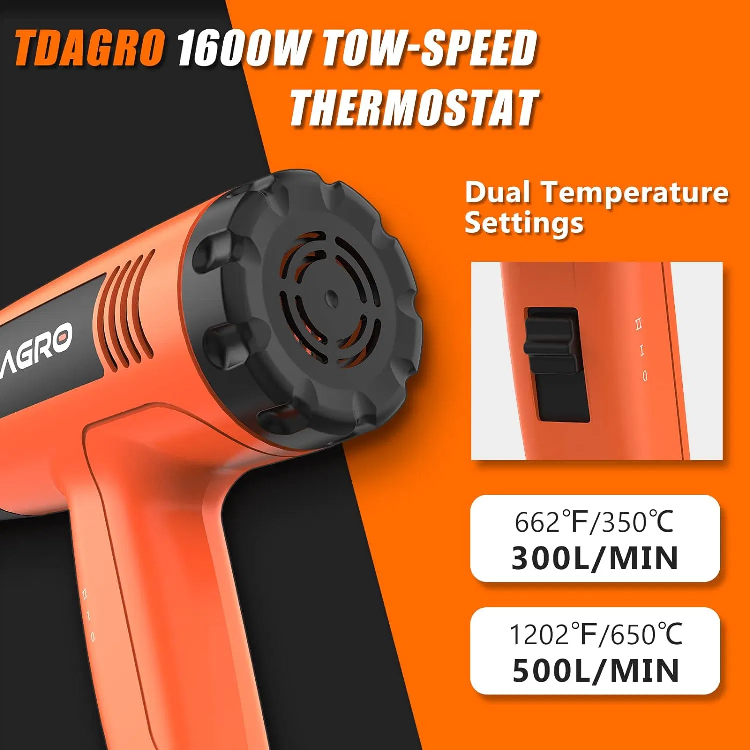 Pistola de calor, Tdagro 1600W Definições de temperatura dupla com 4 bicos 572º F &amp; 1112º F