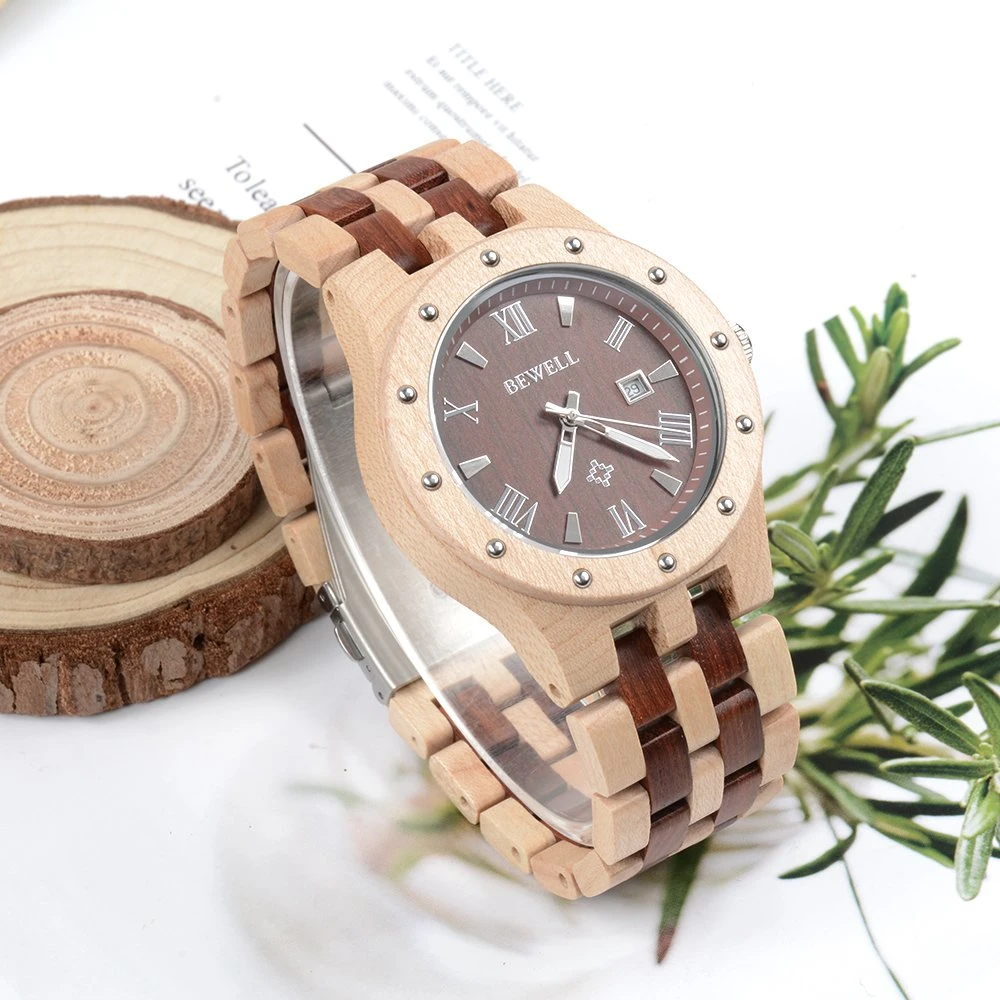 Bewell Stylish Fashion Gift Wooden Stone Index Handcraft Men Wrist Wood Watch