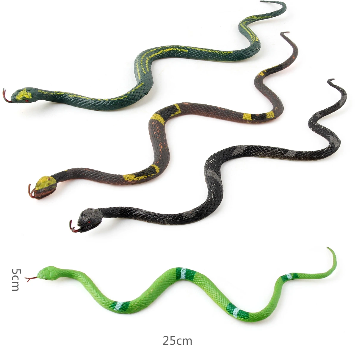 6PCS 25cm Serpents de la forêt tropicale assortis, extensibles et sans membres, répliques de reptiles, idée de jouet farce pour le carnaval, prix de jeu, modèle de jouet de serpent pour la science et la nature.