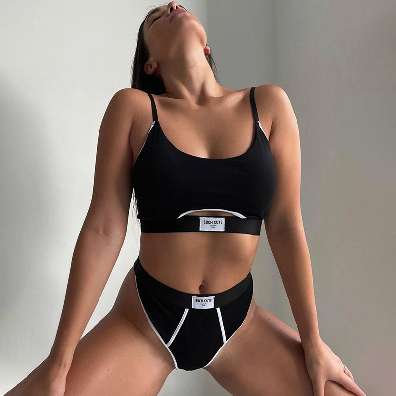 Custom Logo Full Cup Seamless Sporty Yoga Panties Sports Bra and Underwear Set Adjusted-Straps Bra Brief Sets for Women