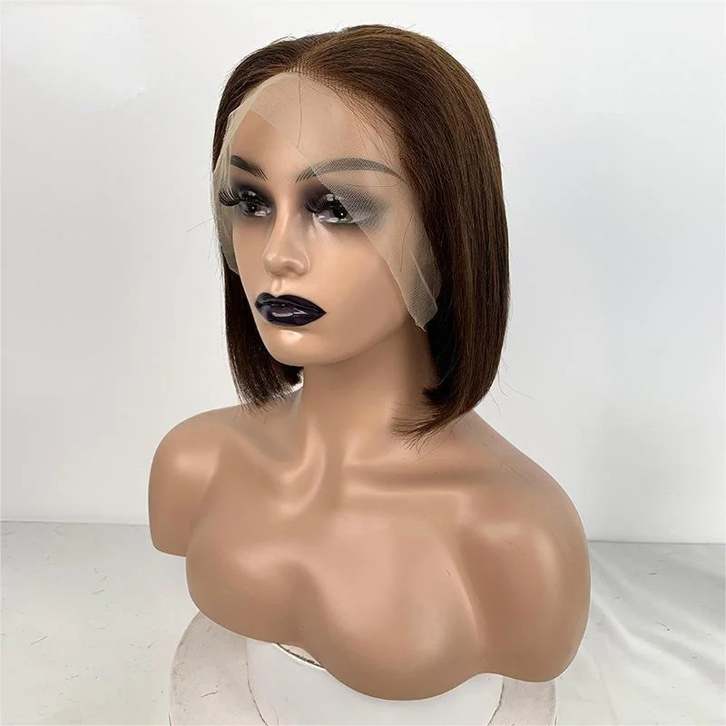 4# Chocolate Brown Short Bob Wig 13X4 Lace Frontal Wig Human Hair Brazilian Virgin Hair Straight Colored Brown Bob Lace Front Wig