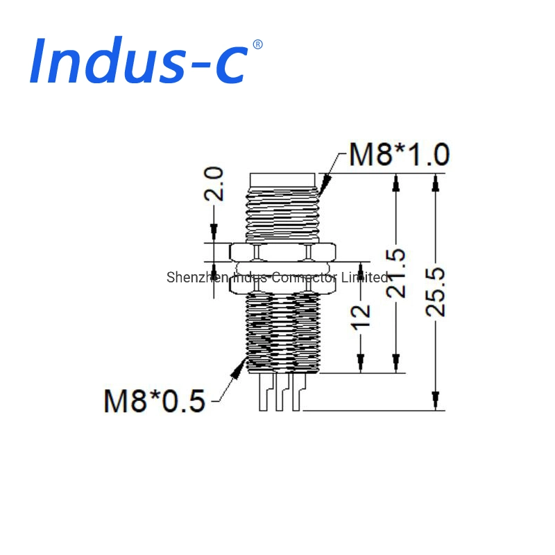 Rear Panel Mount with Solder Wire Pin M8 8pins Waterproof Metal Data Connector