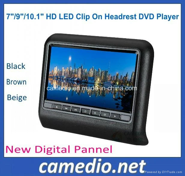 7/9/10,1inch HD LED Clip auf Active Car Kopfstütze Monitor mit DVD-Player-Funktion