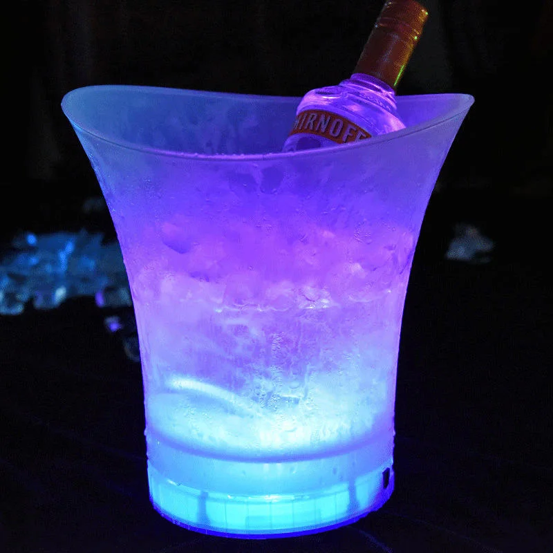 PP Plastic Round Recharging LED Ice Bucket Beverage Promotion Night Light