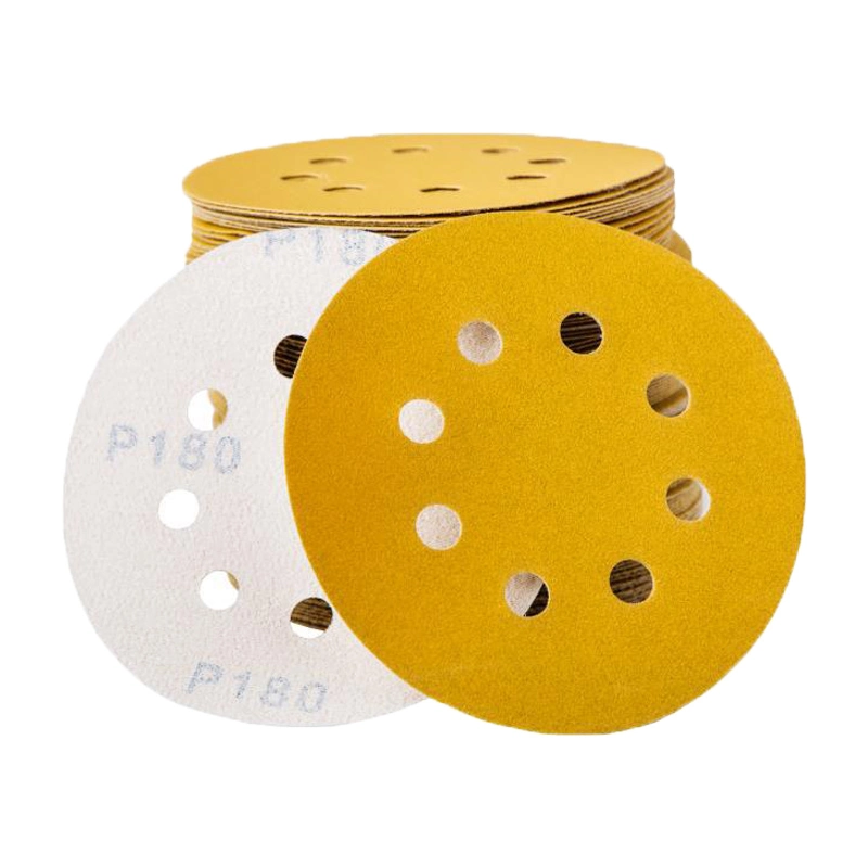 Amarillo 8 taladros 5pulgadas 125mm de grueso mojado Discos de lijado de las pastillas para la resina epoxy madera hoja de papel