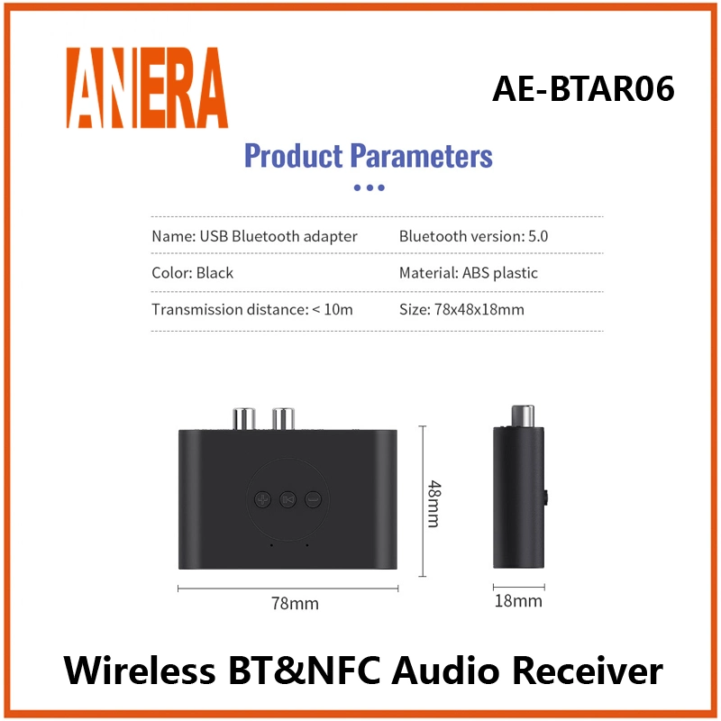 Anera NFC Wireless Bluetooth Audio Receiver Car Music Audio Bt Adapter for Car TV Earphone