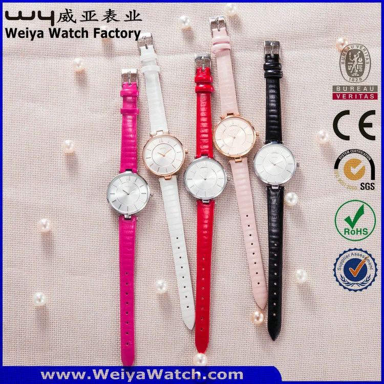 Fashion Casual Leather Strap Quartz Ladies Custom Service Watch (Wy-061D)