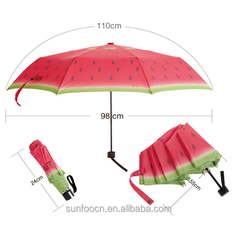 Manual compacto Fácil Sol recolhimento interior revestido de prata padrão de frutos de melancia impresso de Transferência de Calor à prova de guarda-chuva dobrável