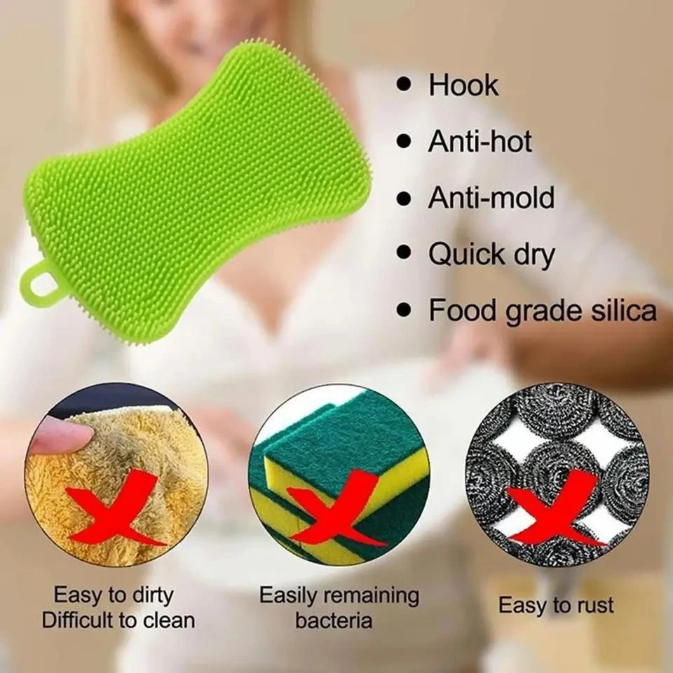 Silicone Sponge Dish Washing Kitchen Scrubber Sponges Reusable Dish Scrubber Brush for Dishes, Fruit, Vegetable