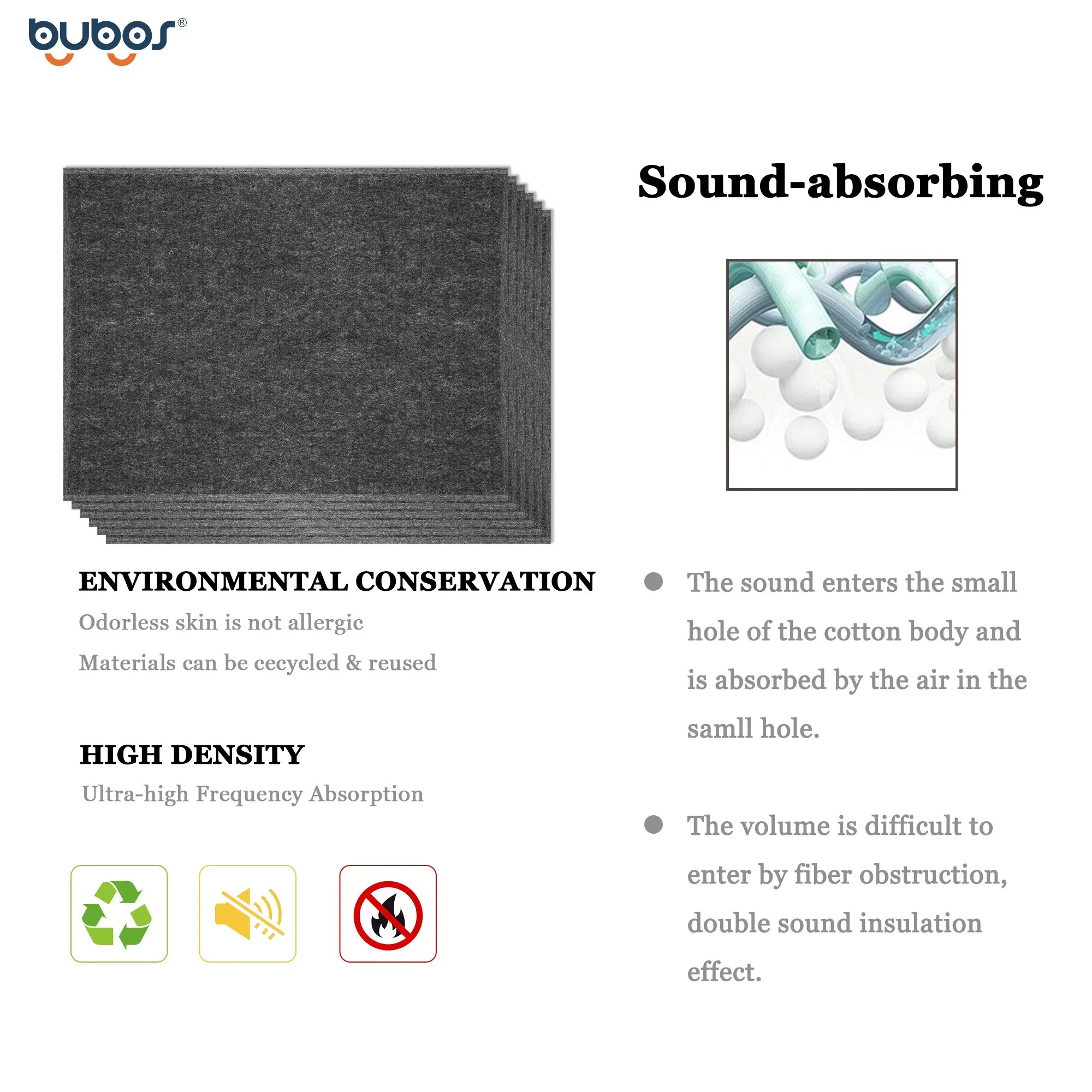 Bubos Rectangle Fireproof Sound Absorb Acoustic Polyester Light Weight Acoustic Panel