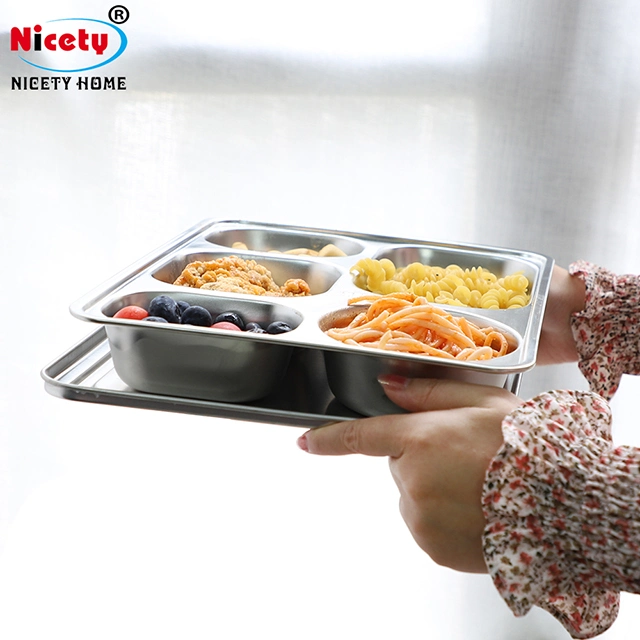 Durable and Drop Resistant 4/5compartment Easy to Clean Stainless Steel 304 Food Tray