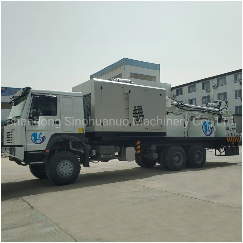 Machine de forage d'eau montée sur camion de marque chinoise avec tête de puissance hydraulique, utilisant de l'air et de la boue