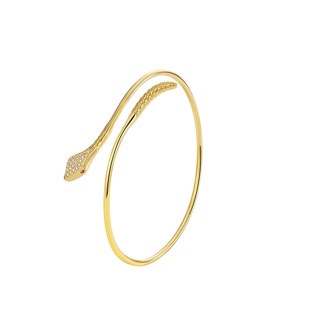 Wholesale Simple Fashion Gold Plated Brass Micro Inlay Zircon Thin Snake Shape Bangle Bracelet Jewelry for Girls