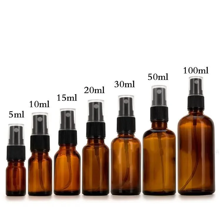 30ml 50ml 100ml Fine Mist Sprayer for Essential Oils Perfume Brown Glass Bottles