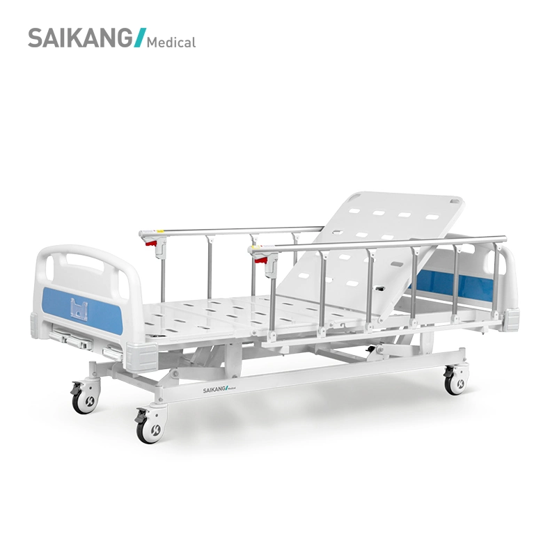 A3K 3 Metal ajustable de 3 funciones de manivela plegable Mobiliario Médico Enfermería Manual del paciente cama de hospital con ruedas