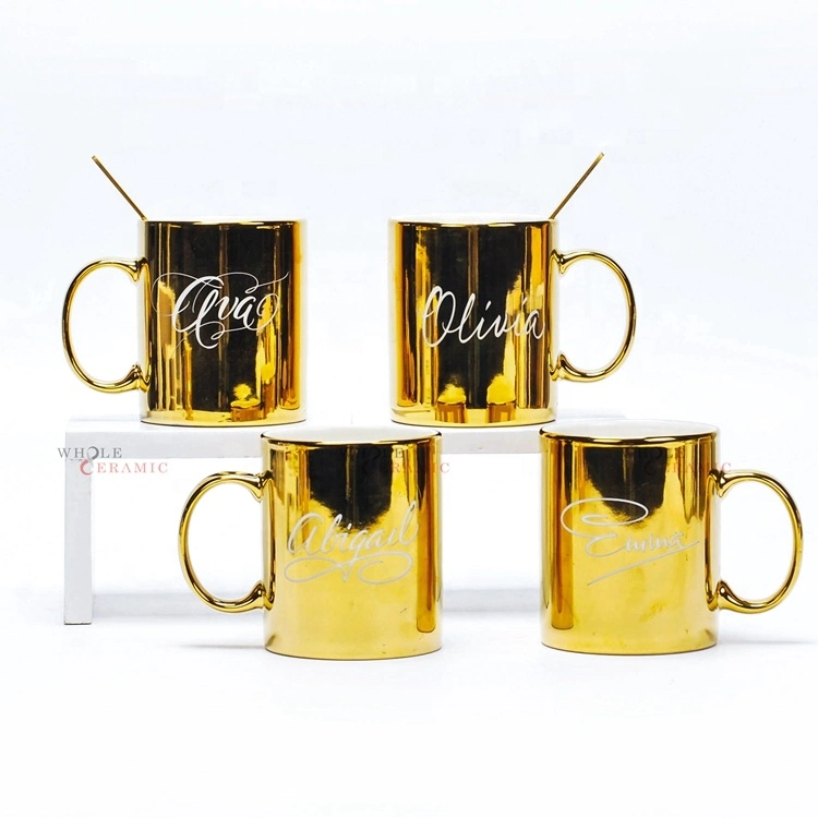 Una buena calidad de oro lleno de cerámica de galvanoplastia Mug personalizado Venta caliente taza de café de cerámica de lujo dorado regalo de promoción
