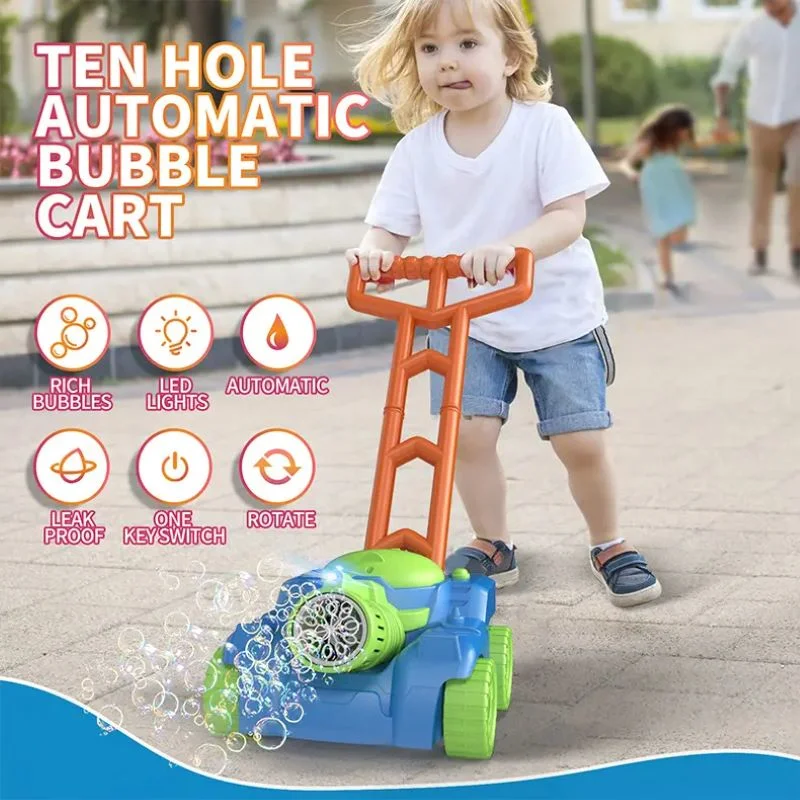 Verano al aire libre niños totalmente automático Cart Flash Luz burbuja Musical Juguetes de máquina